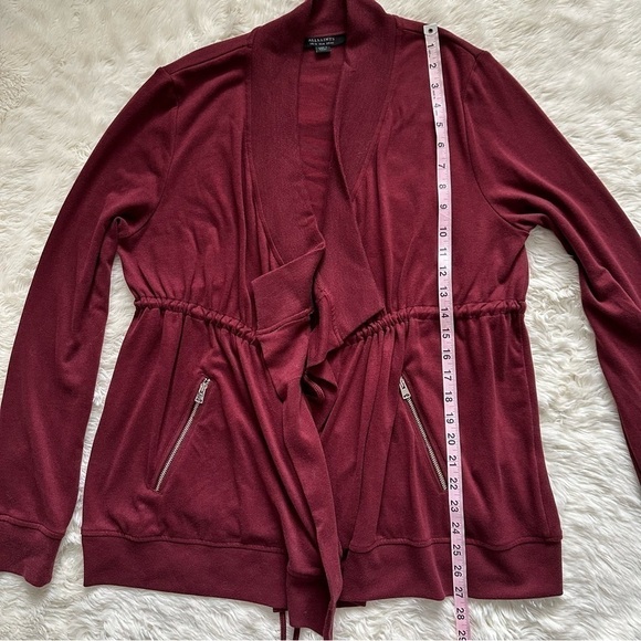 All Saints Jacket Gina Drape Open Front Long Sleeve Burgundy Oxblood Red 8 - Picture 11 of 12